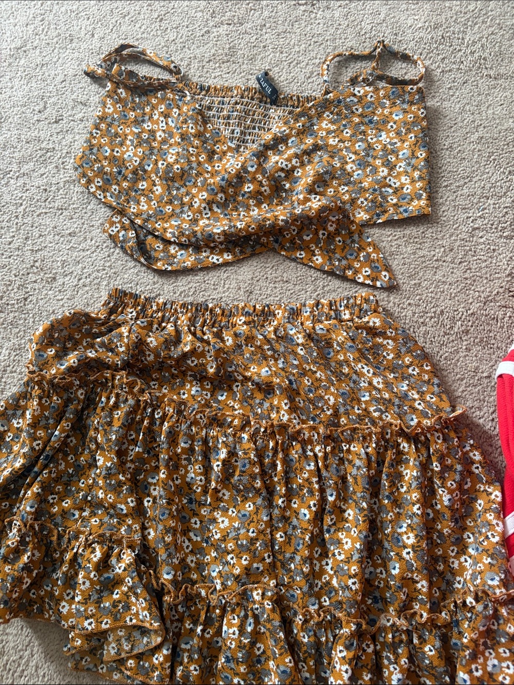 Floral Tiered Ruffle Skirt in Mustard - Women